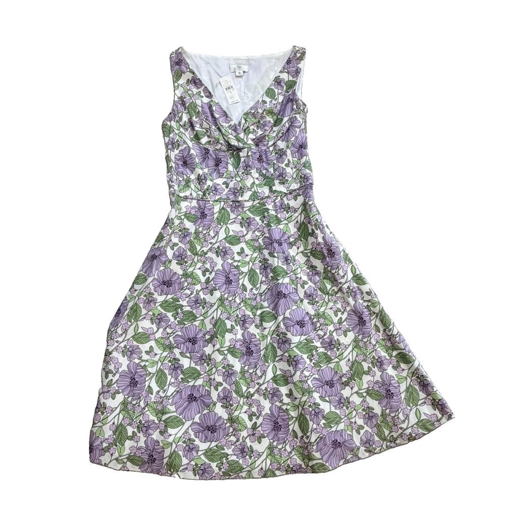 New Loft Ann Taylor Lilac Floral Fit and Flare Lined Dress V-Neck Sz 6 NWT